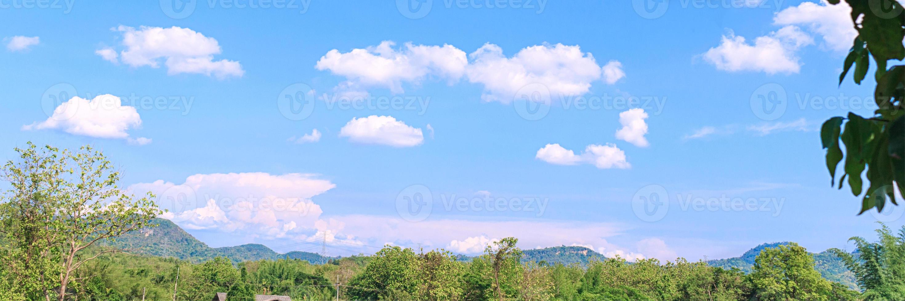 blue sky with white clouds in the daytime , mountains and forests photo