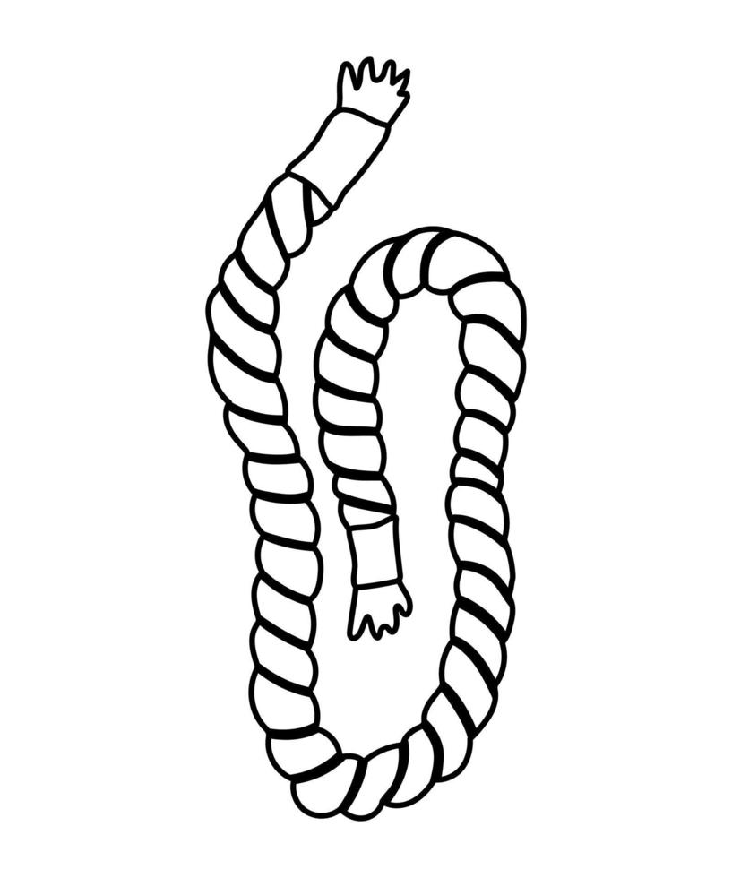 icono de cuerda vectorial en blanco y negro aislado en fondo blanco. ilustración de línea de cuerda floja. delinear el equipo de la nave náutica. elemento de diseño de cordón grueso vector