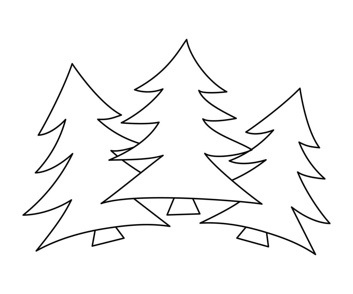 Vector black and white fir tree set. Woodland or forest evergreen plant