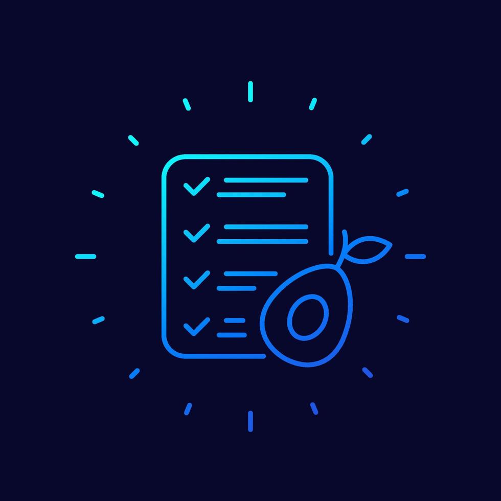 diet plan, healthy food line icon with avocado vector