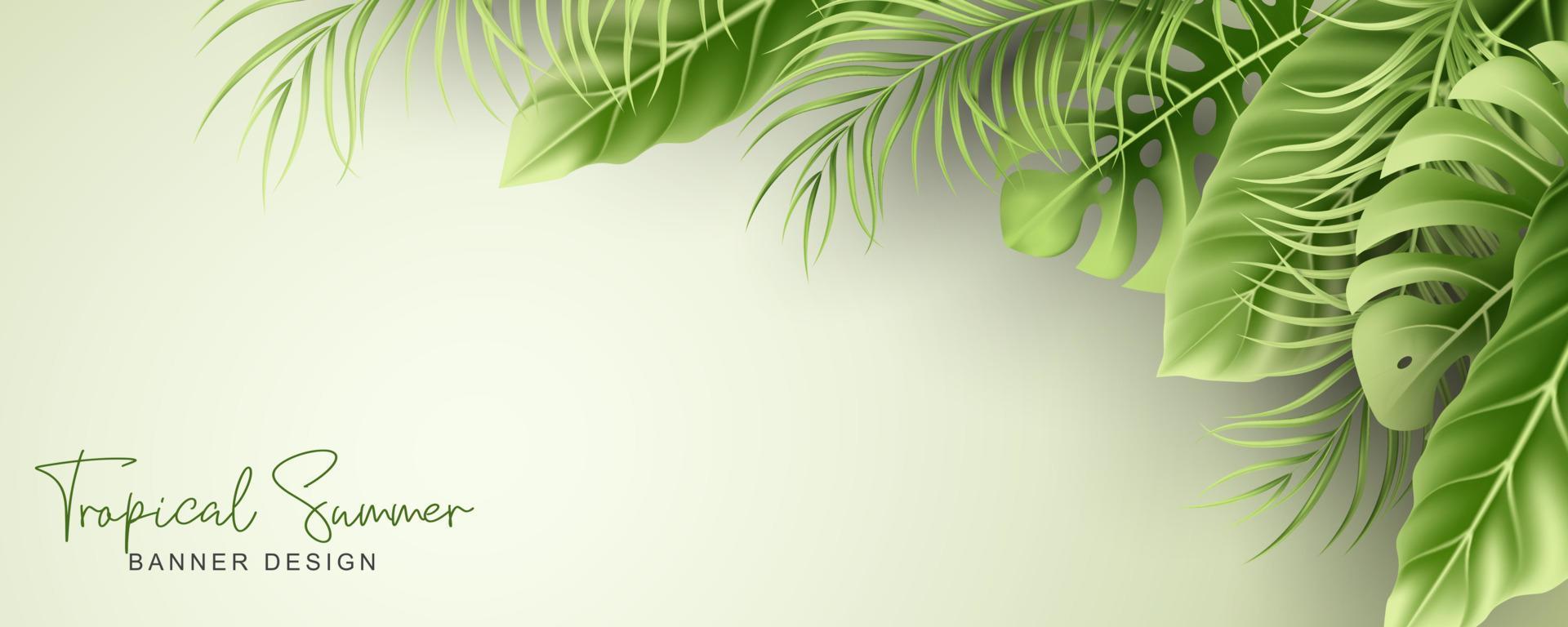 elegante banner de verano con hojas tropicales realistas vector