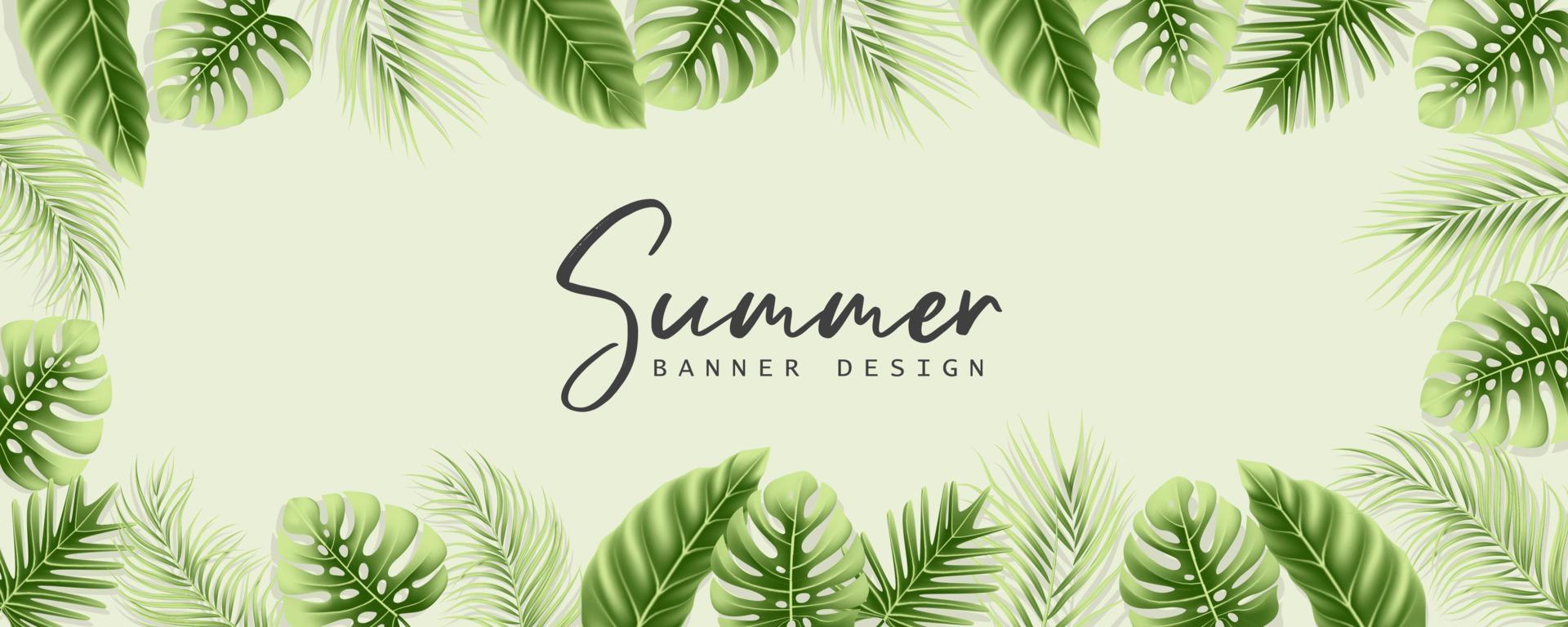 Elegant summer banner with realistic tropical leaves vector