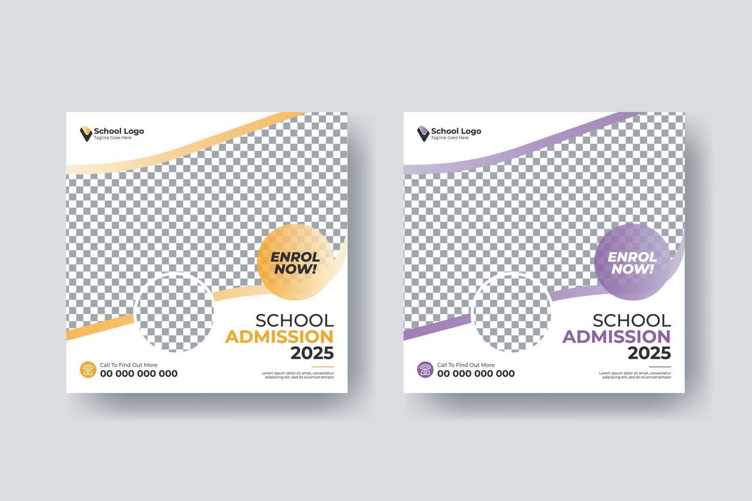 School admission social media post square flyer template design vector