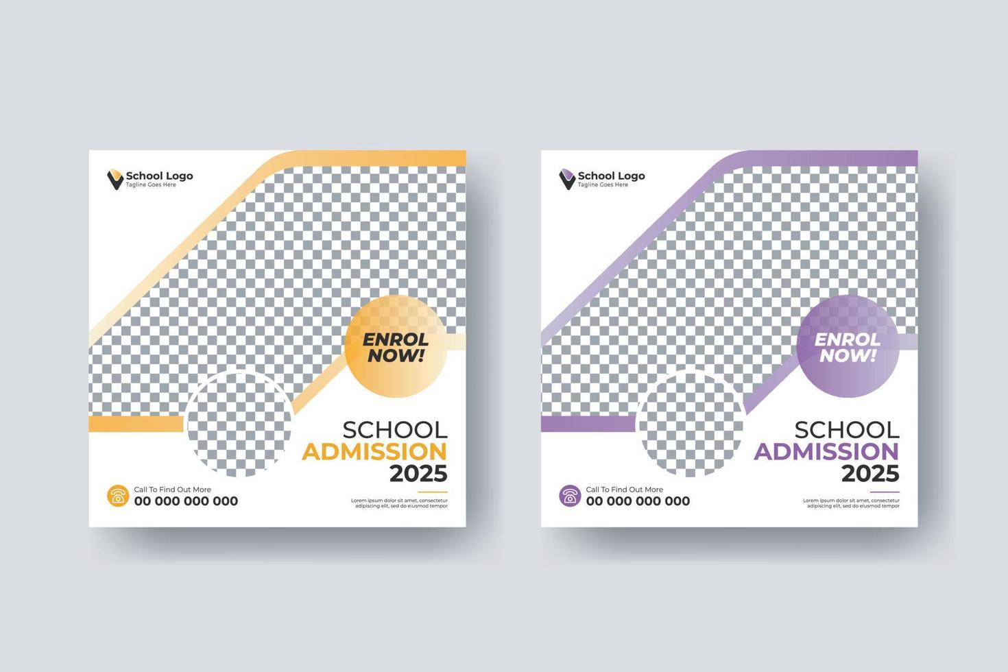 School admission social media post square flyer template design vector