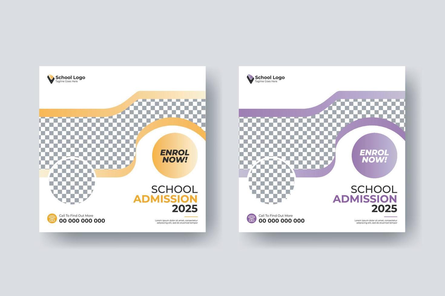 School admission social media post square flyer template design vector