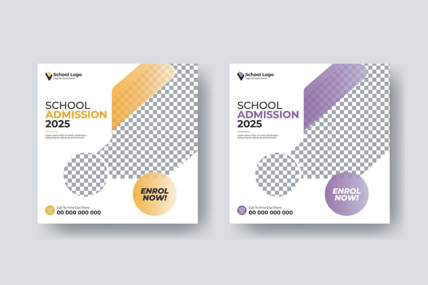 School admission social media post square flyer template design vector