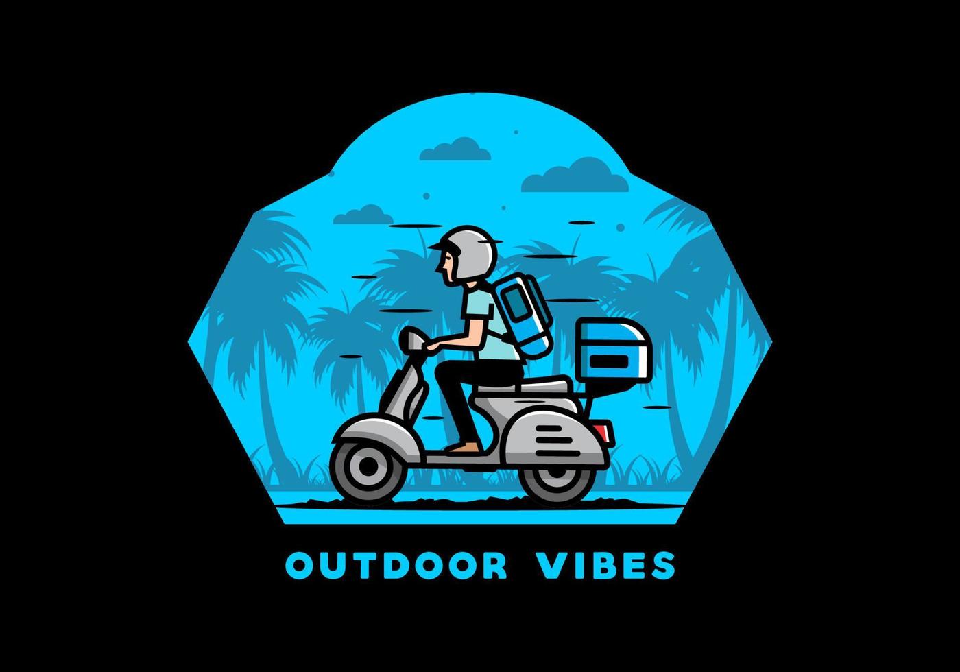 el hombre se va de vacaciones montando scooter ilustración vector