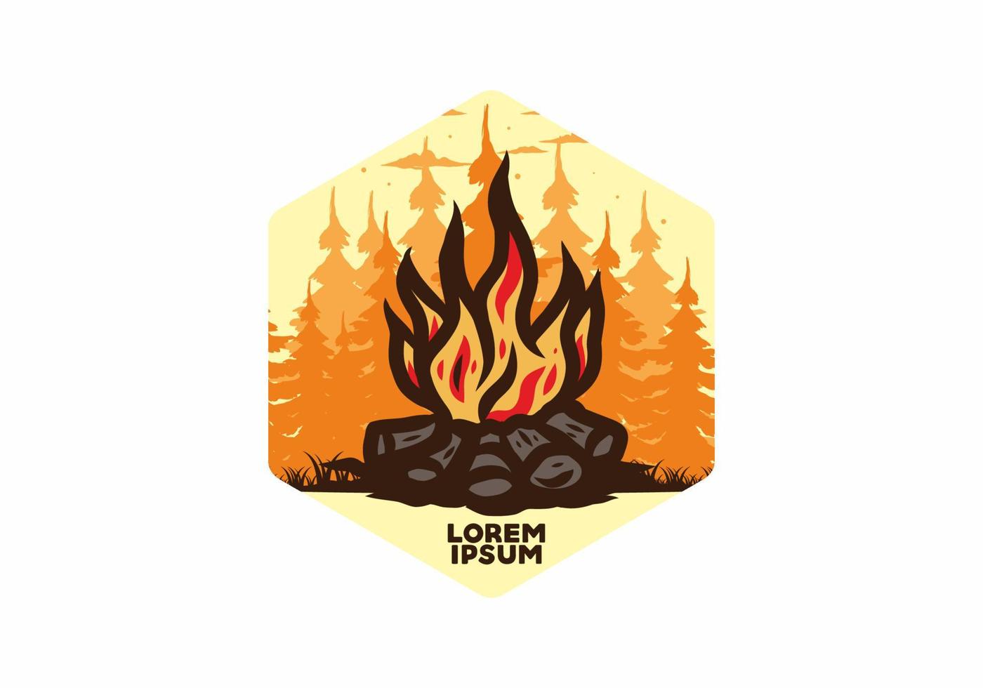 Bonfire in the jungle badge illustration vector