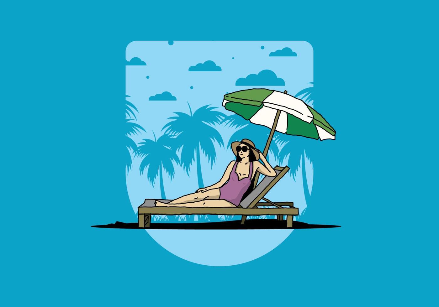 Relax on the beach chair under the umbrella illustration vector