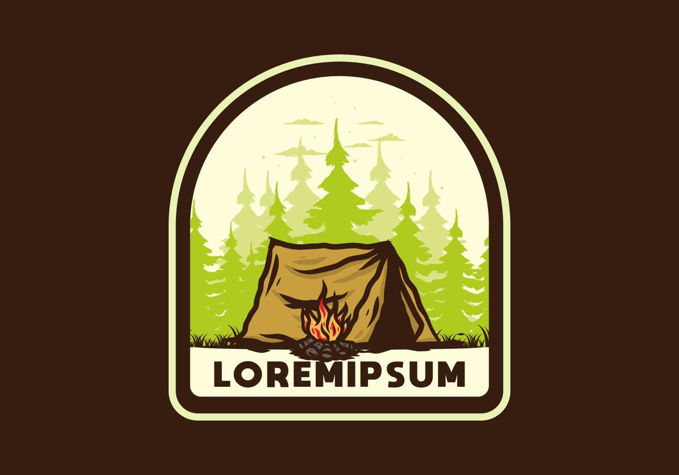 campamento forestal con insignia de ilustración de hoguera vector