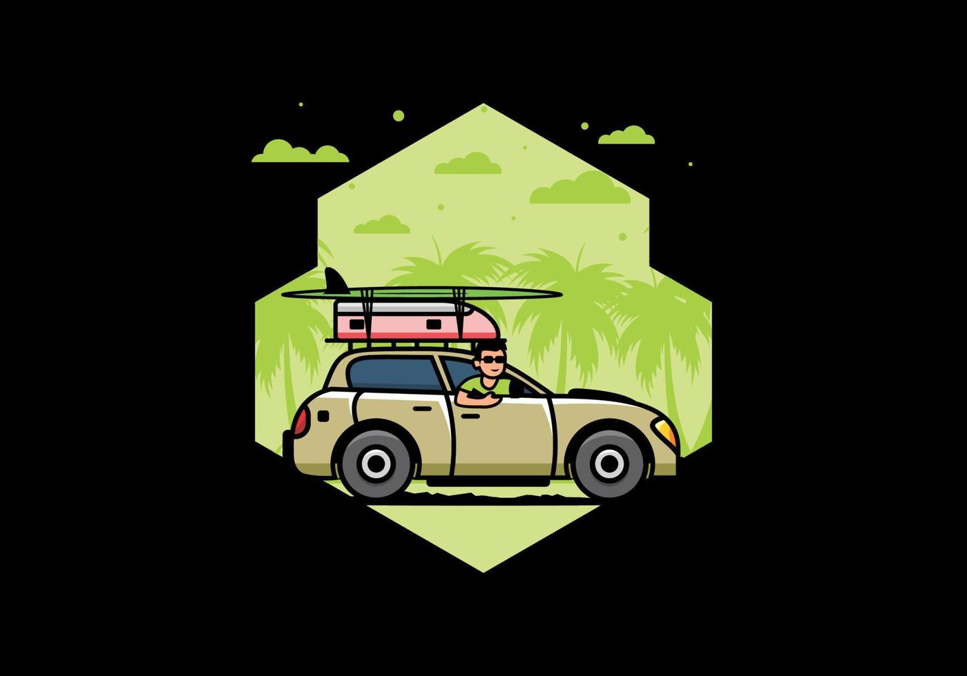 illustration of a man riding a car for vacation vector