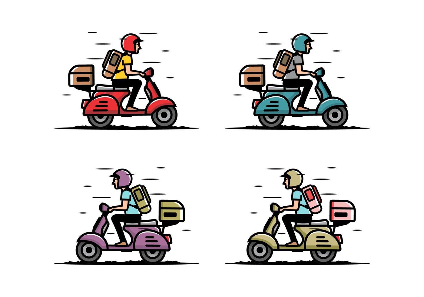 el hombre se va de vacaciones montando scooter ilustración vector