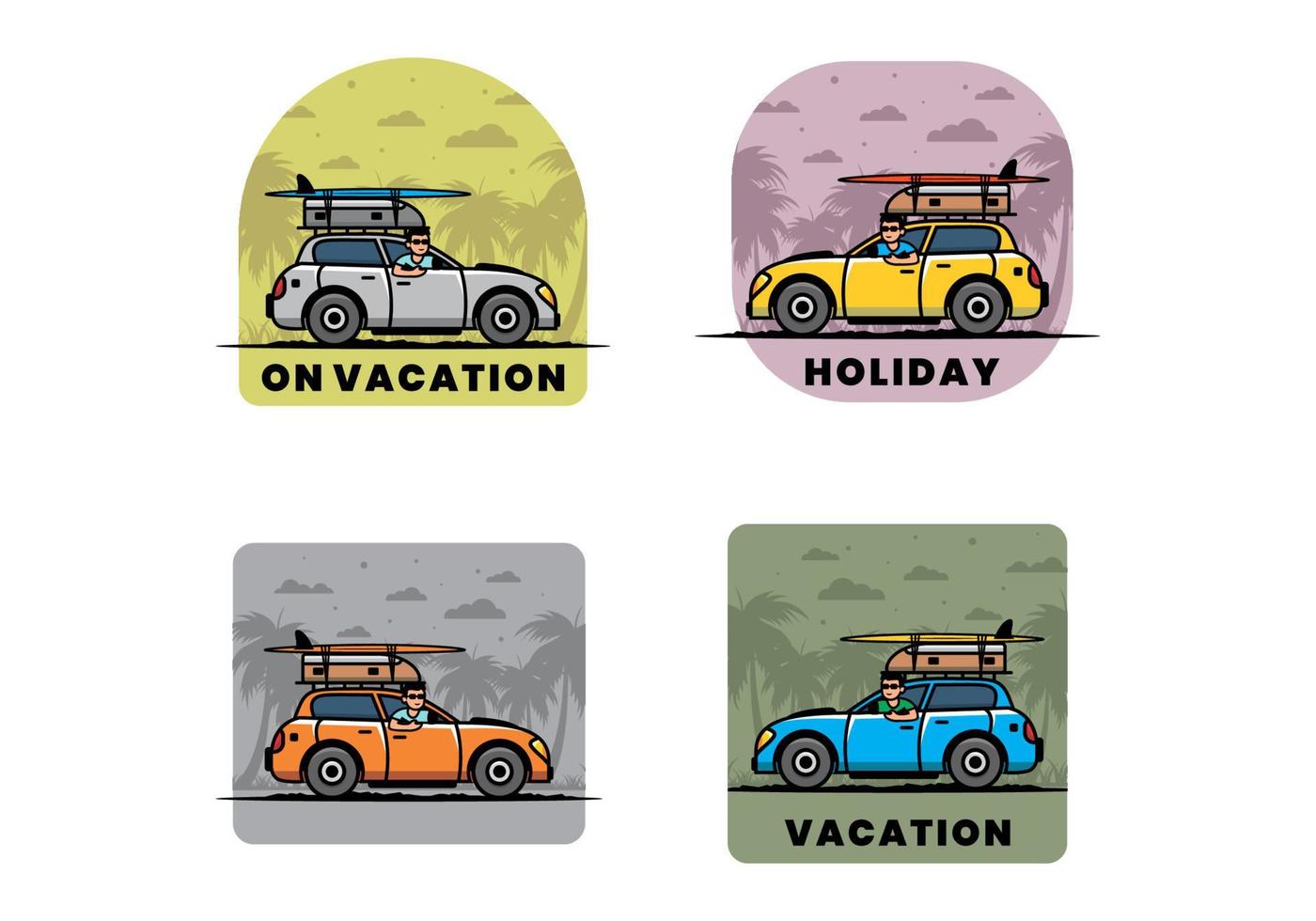 ilustración de un hombre montando un coche de vacaciones vector