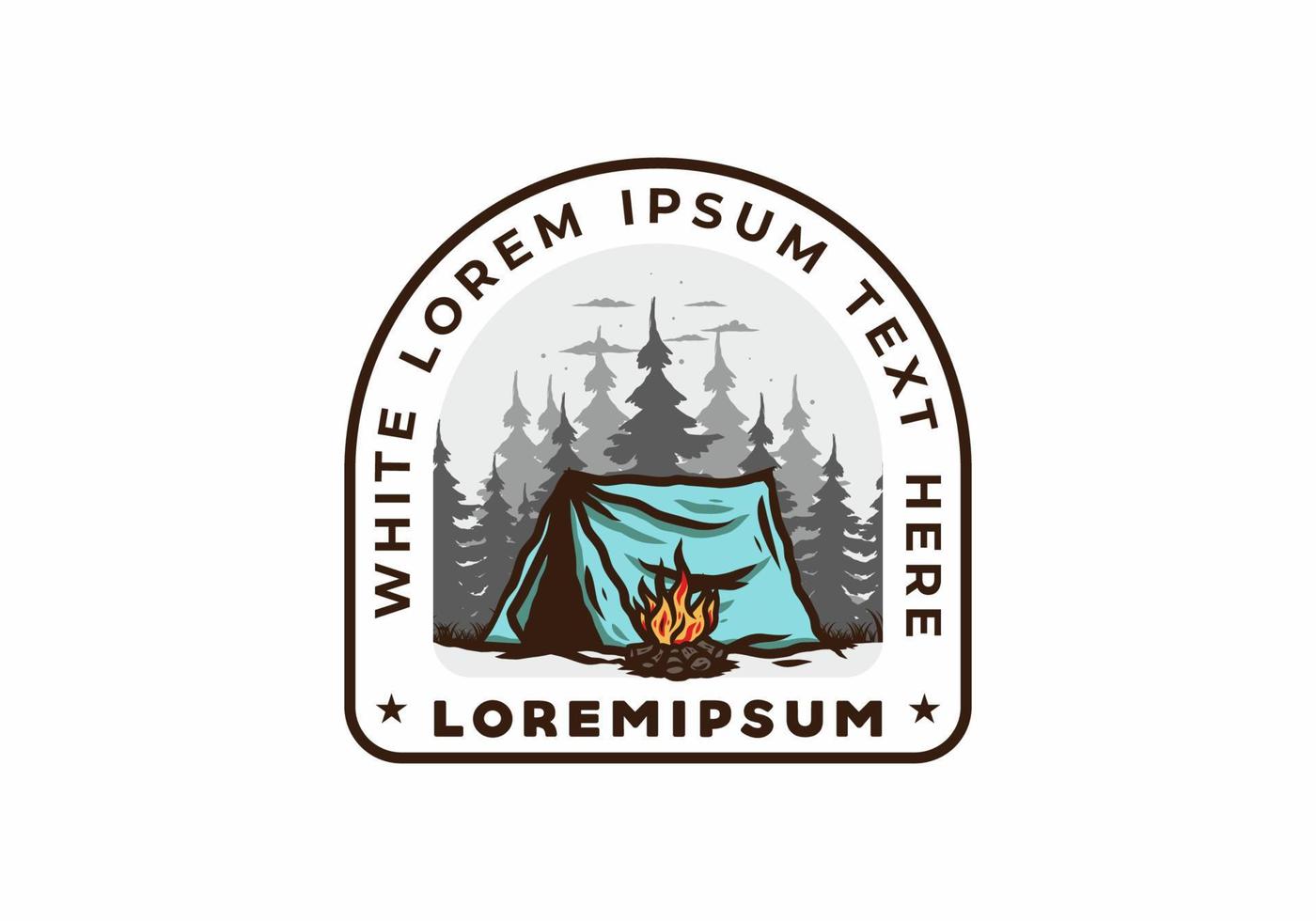 campamento forestal con insignia de ilustración de hoguera vector