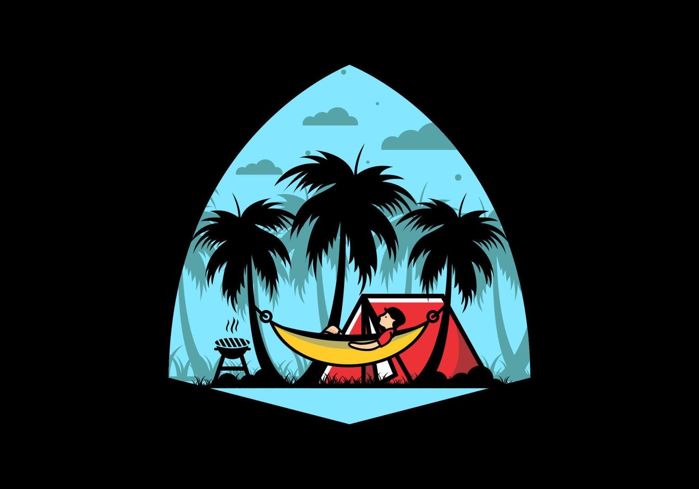 Tent and hammock with coconut trees illustration vector