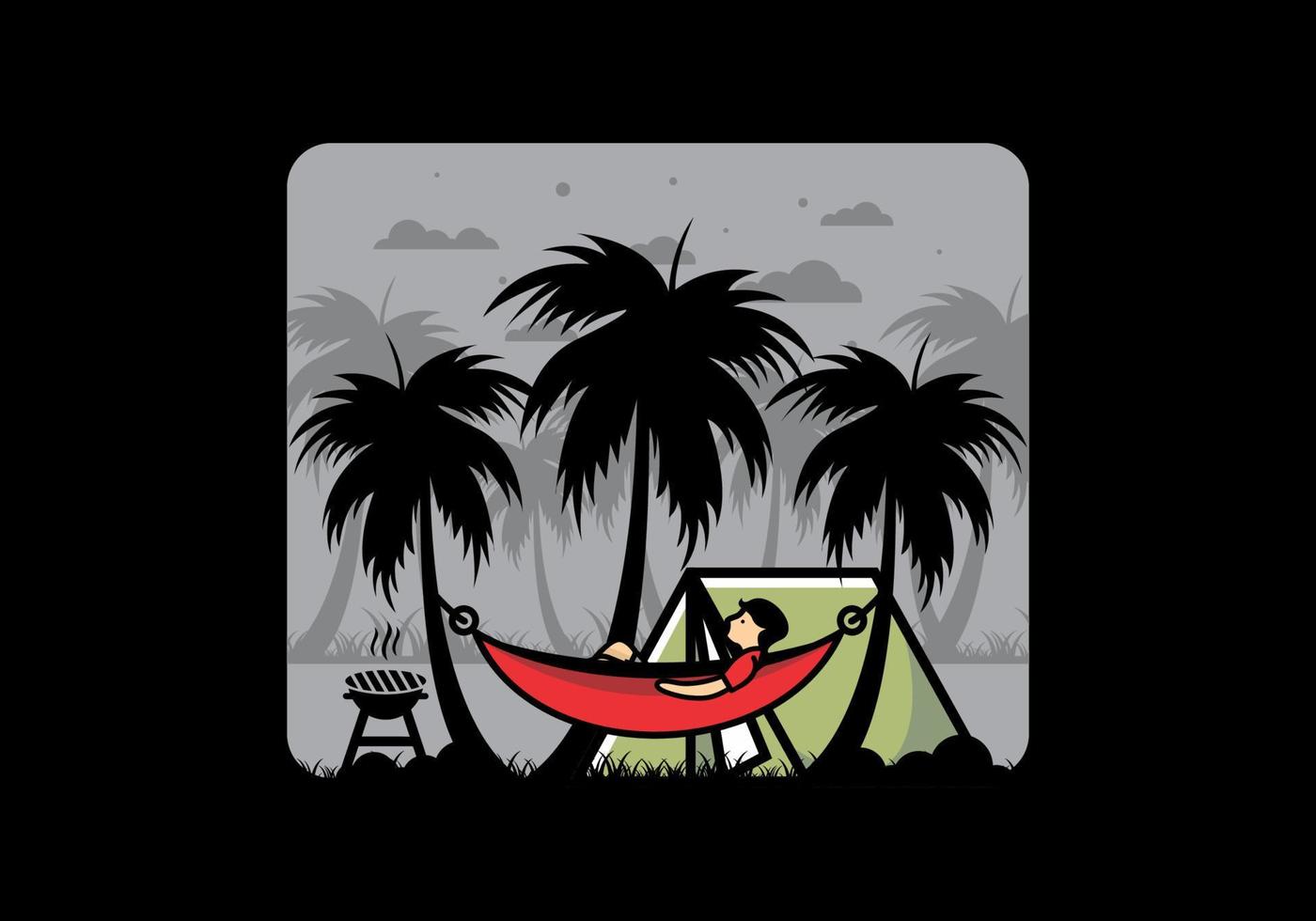 carpa y hamaca con ilustración de cocoteros vector