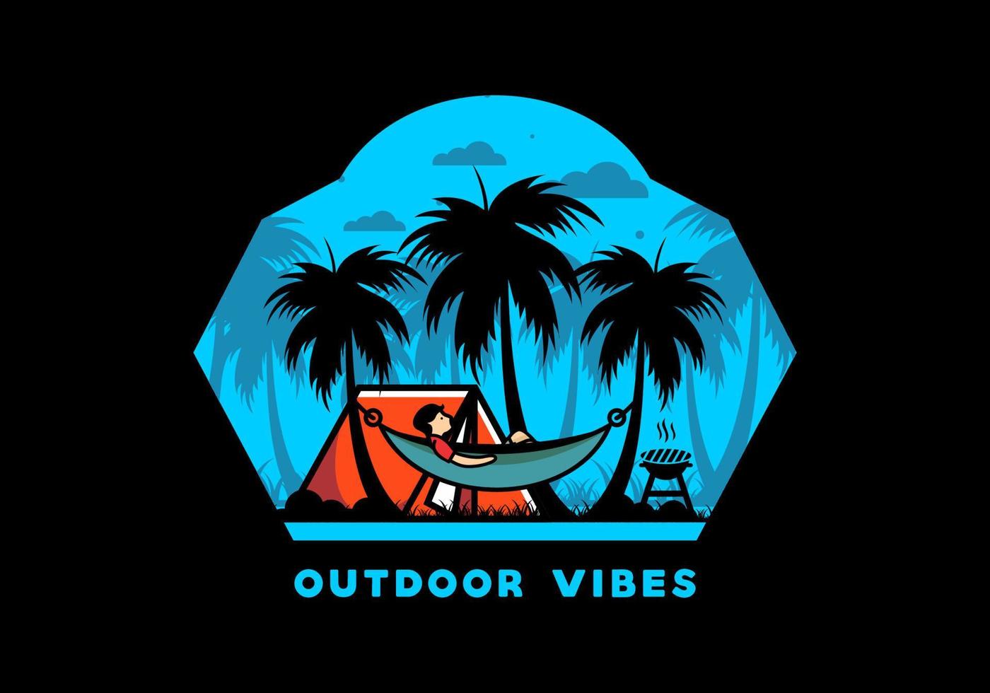 carpa y hamaca con ilustración de cocoteros vector