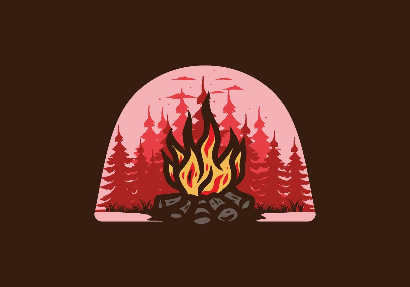 Bonfire in the jungle badge illustration vector