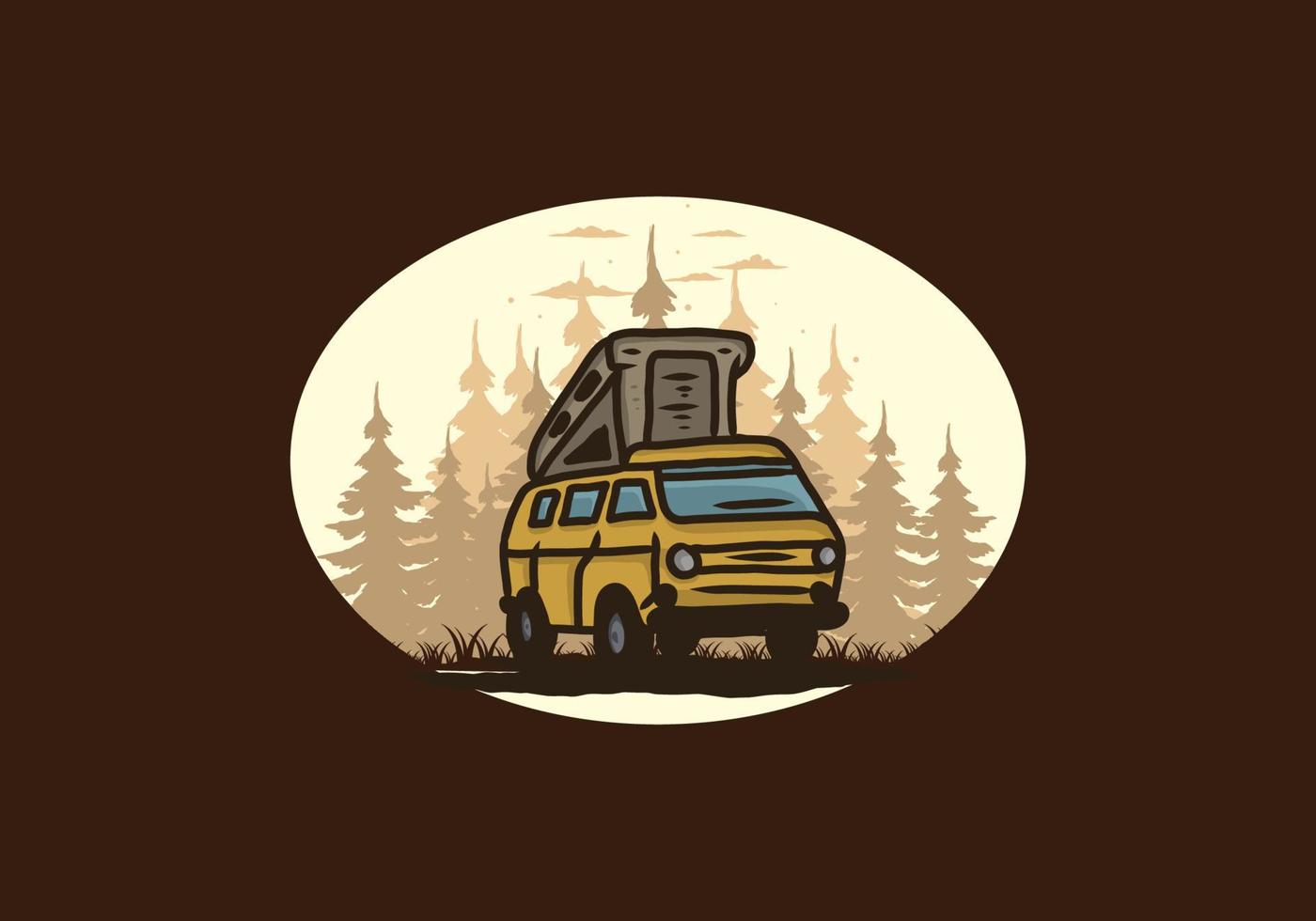 Camping van in the jungle illustration vector