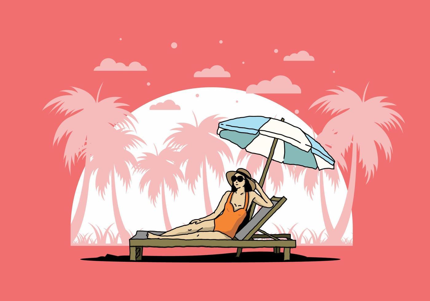 Relax on the beach chair under the umbrella illustration vector