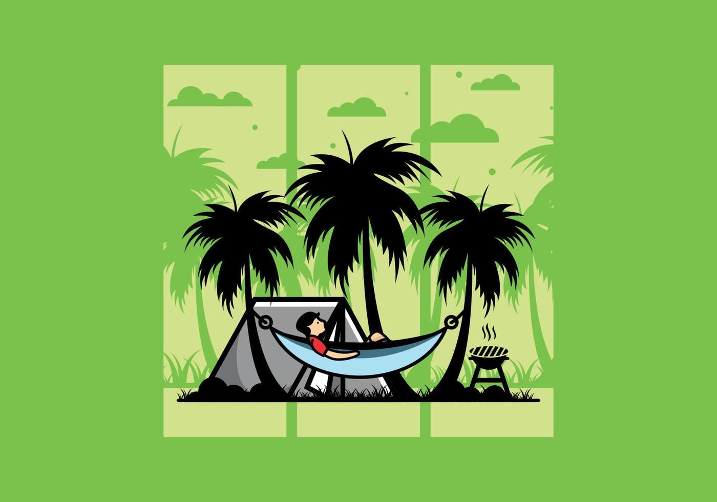 carpa y hamaca con ilustración de cocoteros vector