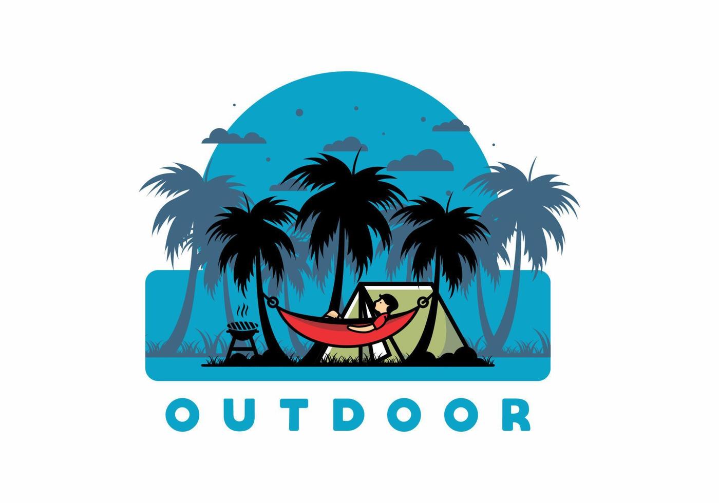 carpa y hamaca con ilustración de cocoteros vector