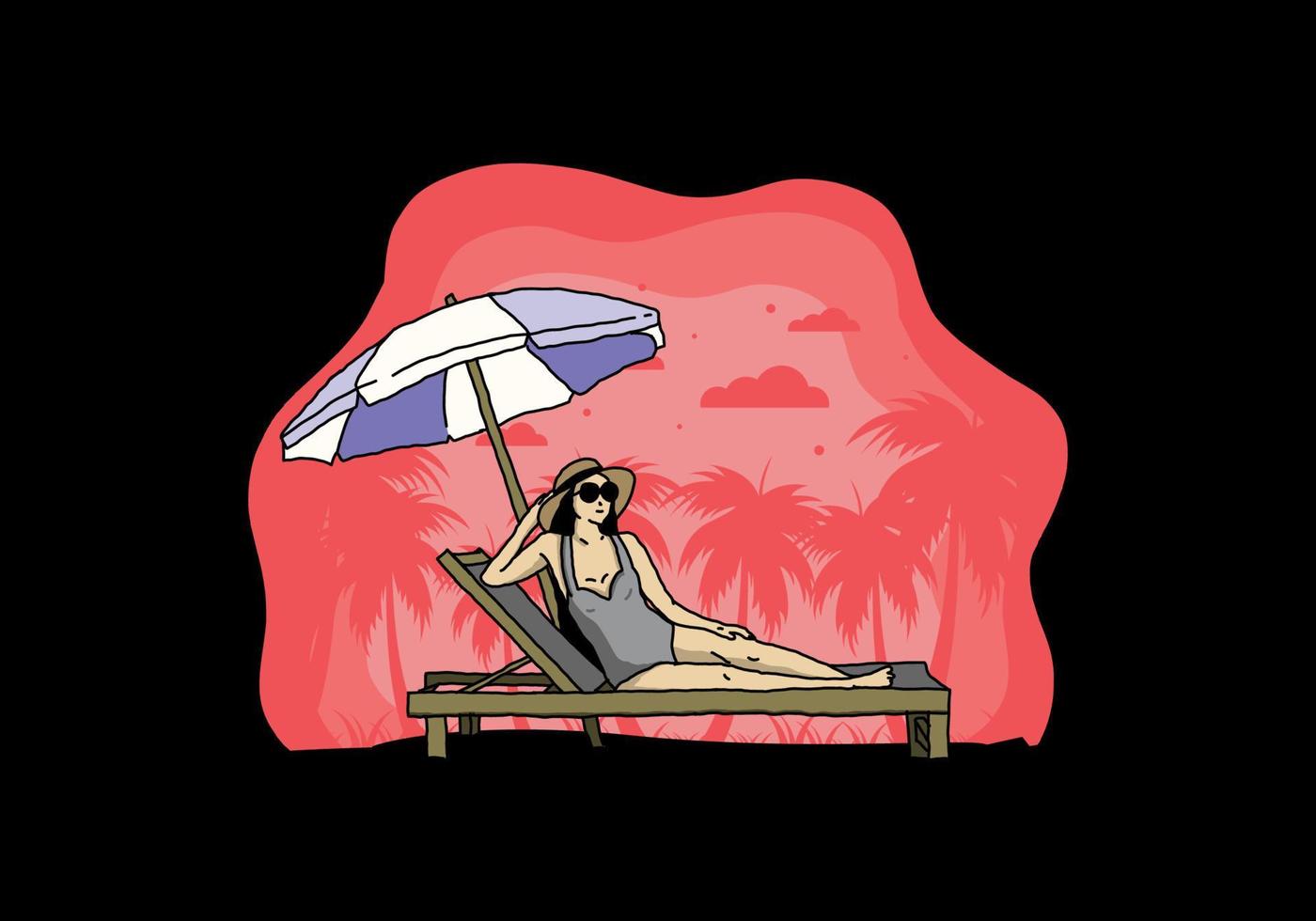 Relax on the beach chair under the umbrella illustration vector