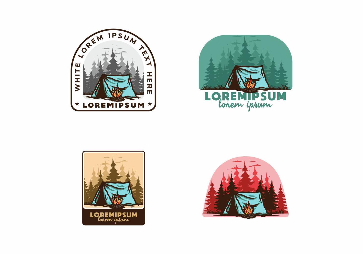 campamento forestal con insignia de ilustración de hoguera vector