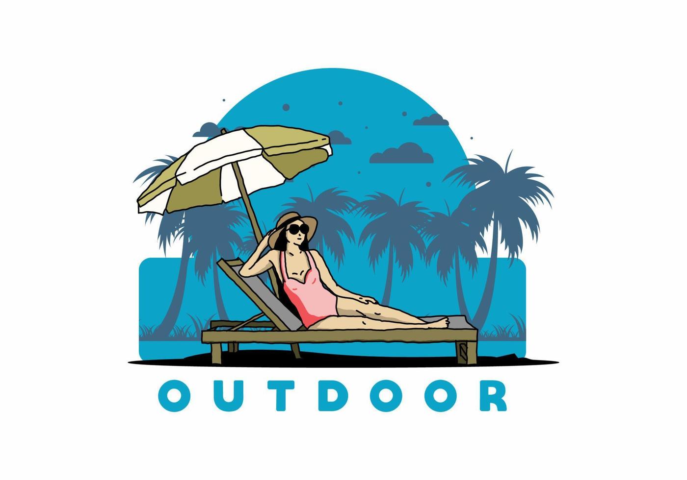 Relax on the beach chair under the umbrella illustration vector