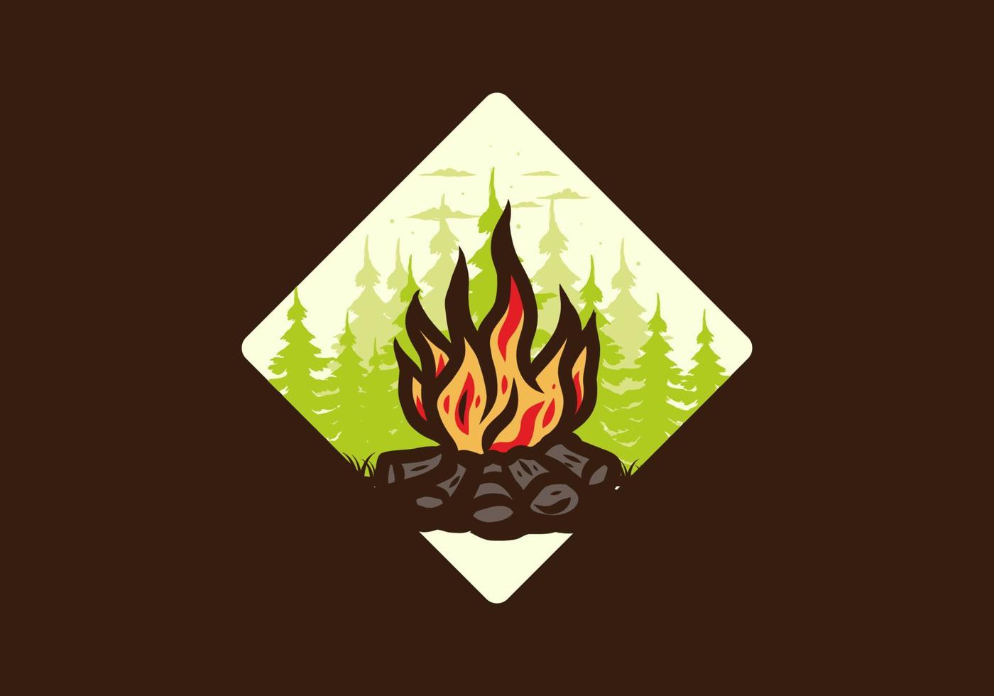 Bonfire in the jungle badge illustration vector