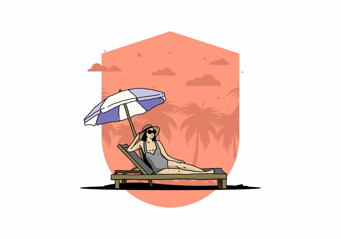 Relax on the beach chair under the umbrella illustration vector