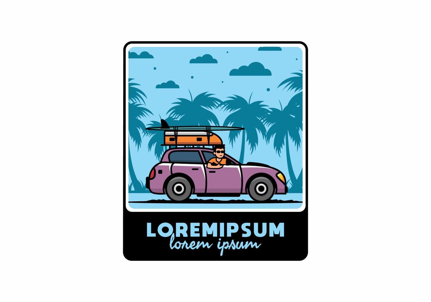 illustration of a man riding a car for vacation vector
