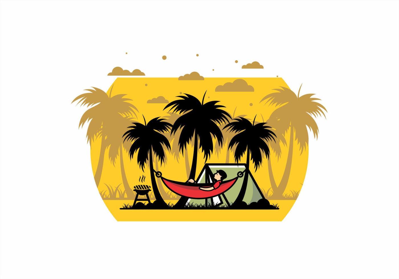 Tent and hammock with coconut trees illustration vector