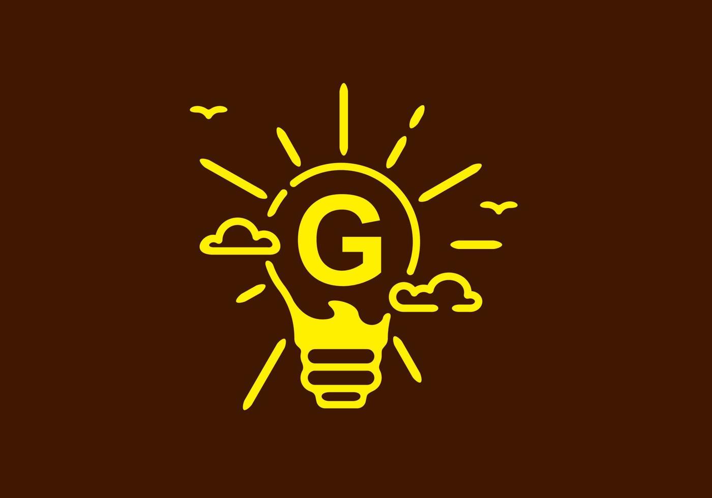 Yellow color of G initial letter in bulb shape with dark background vector