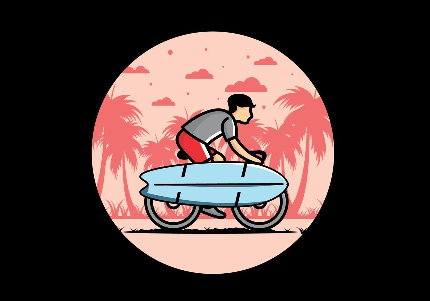 andar en bicicleta con una ilustración de tabla de surf vector