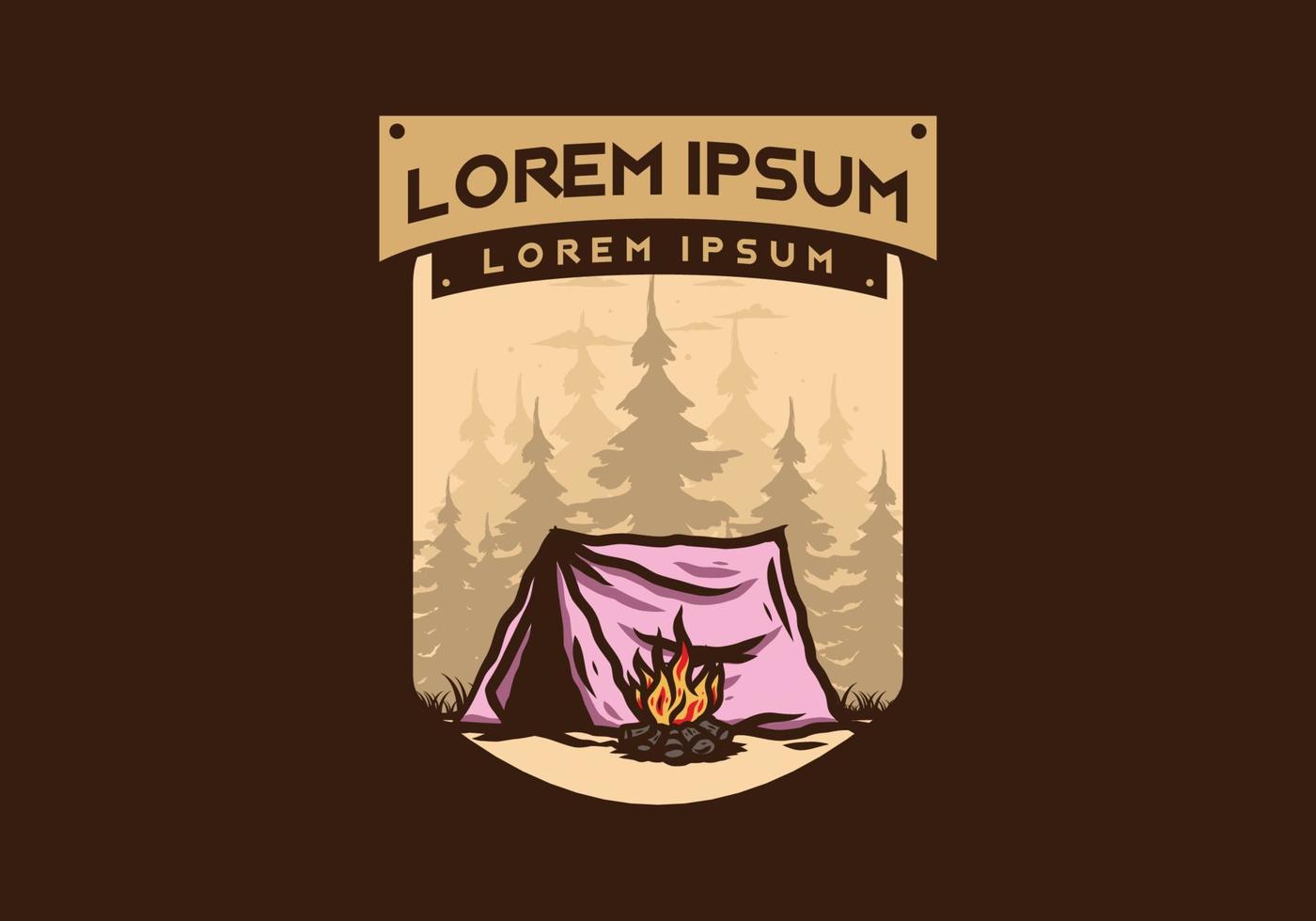 Forest camping with bonfire illustration badge vector