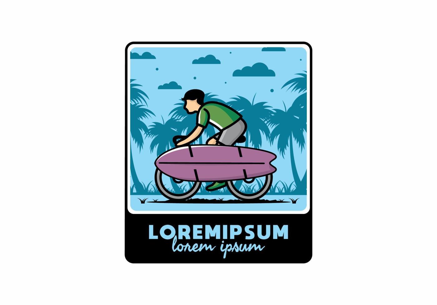 Ride a bike with a surf board illustration vector