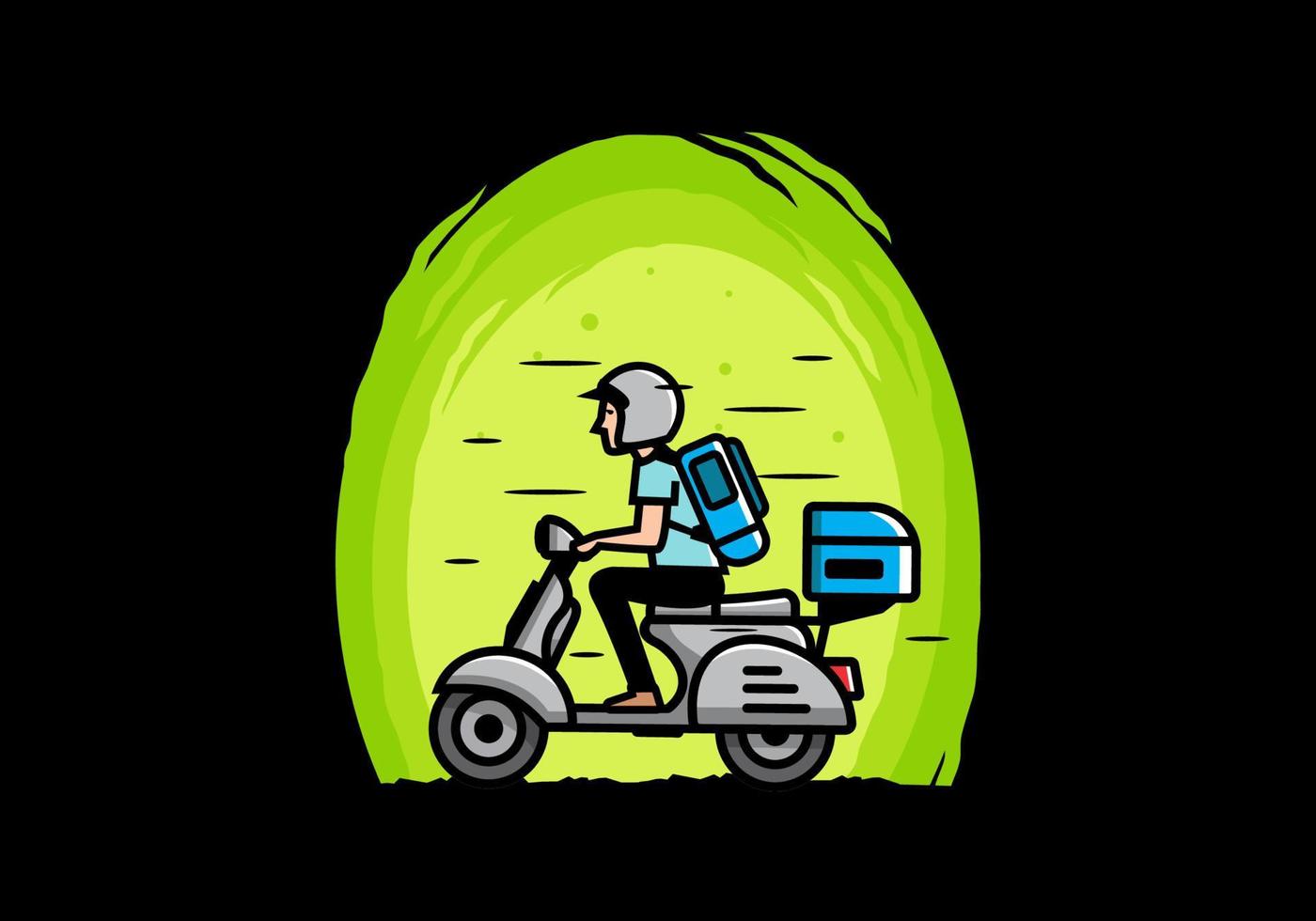 el hombre se va de vacaciones montando scooter ilustración vector