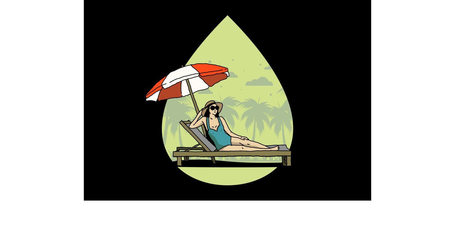 Relax on the beach chair under the umbrella illustration vector