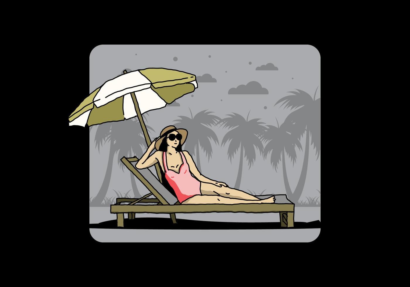 Relax on the beach chair under the umbrella illustration vector