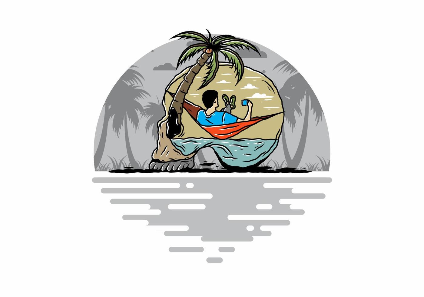 Man on hammock in skull shape illustration vector