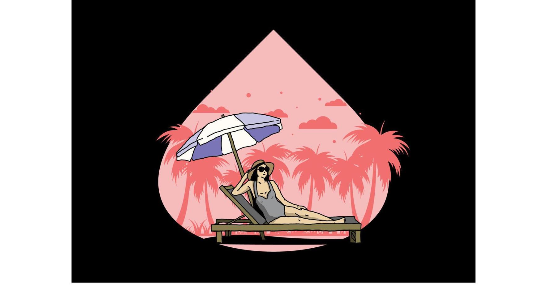 Relax on the beach chair under the umbrella illustration vector