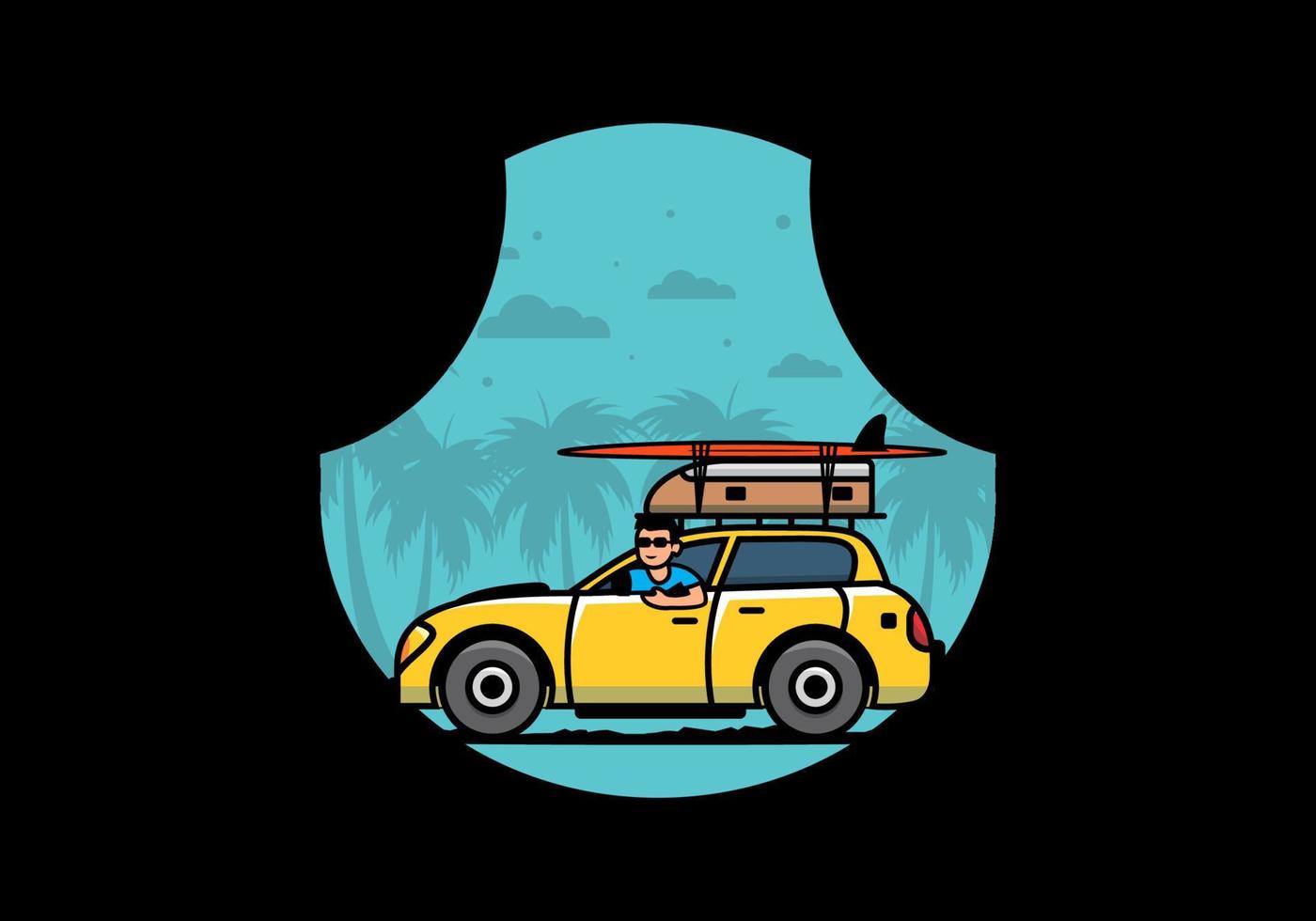 illustration of a man riding a car for vacation vector