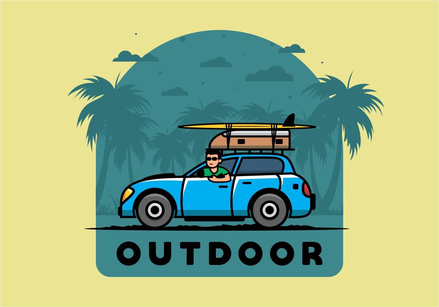 illustration of a man riding a car for vacation vector