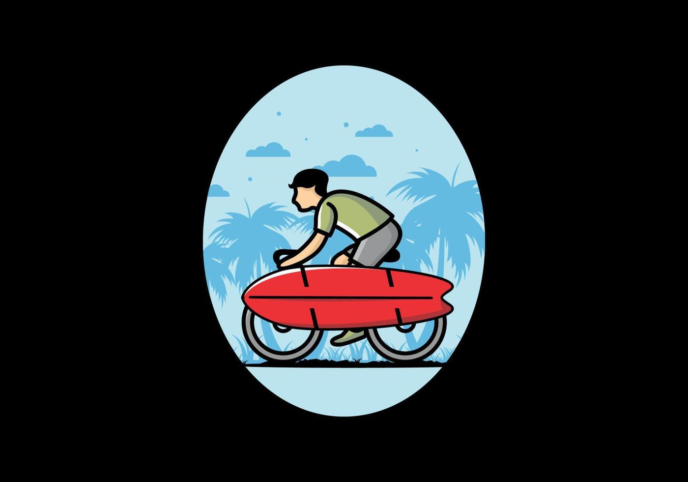 andar en bicicleta con una ilustración de tabla de surf vector