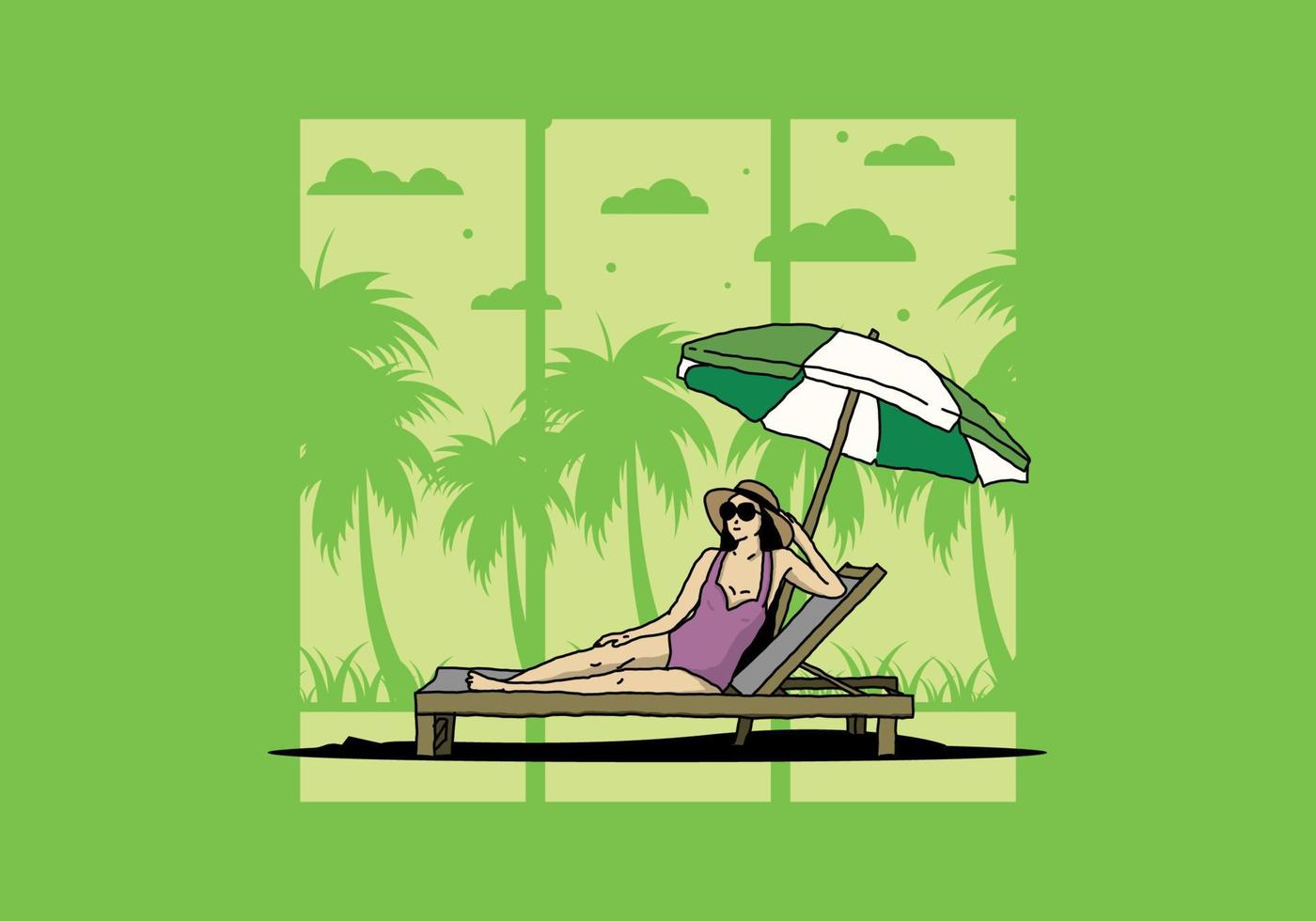 Relax on the beach chair under the umbrella illustration vector