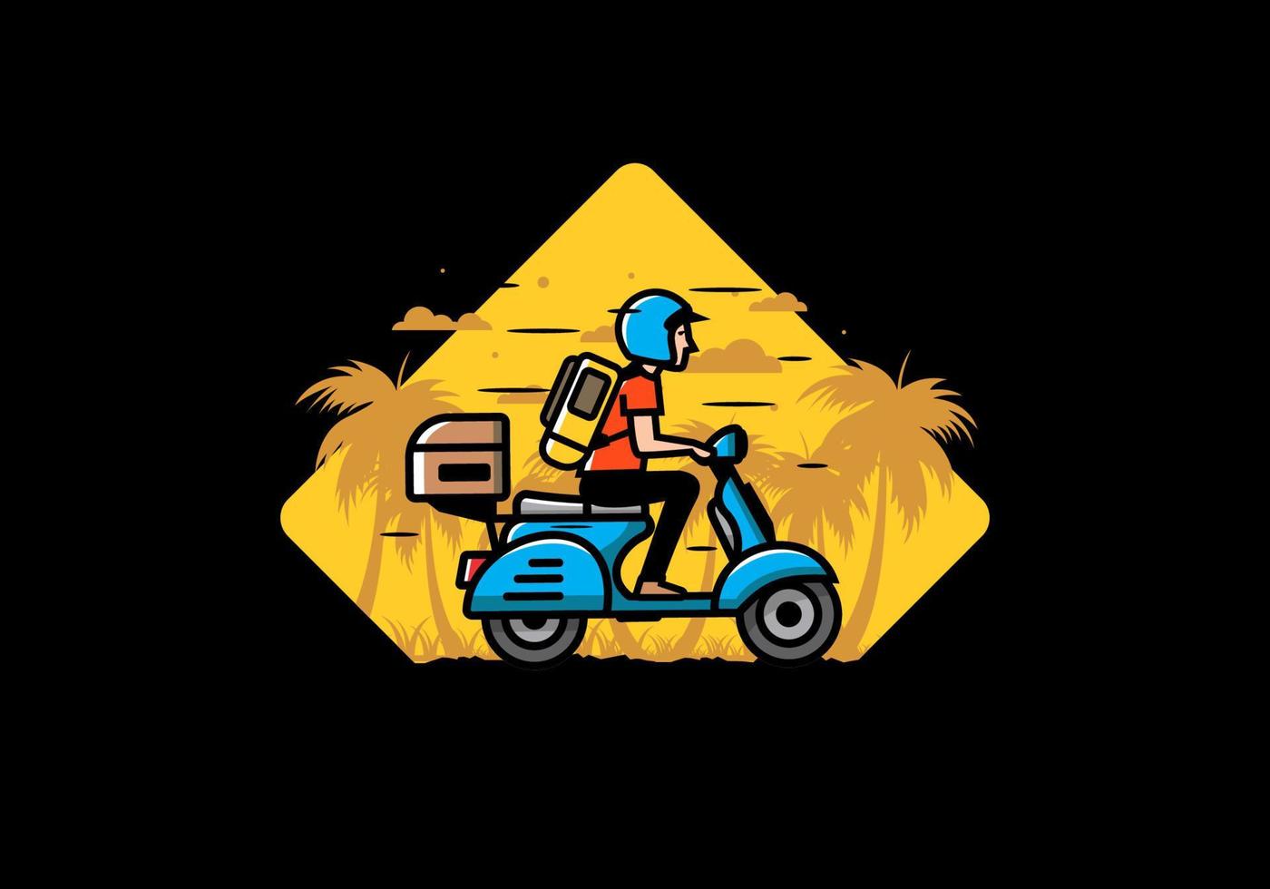 Man goes on vacation riding scooter illustration vector
