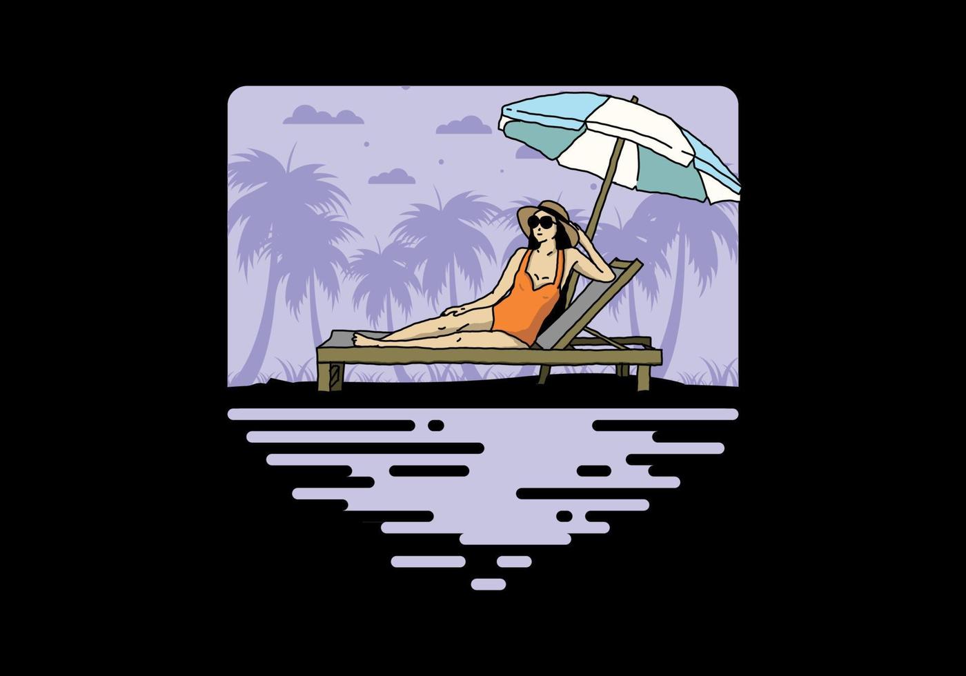 Relax on the beach chair under the umbrella illustration vector