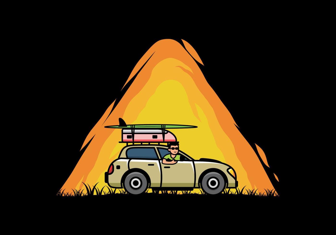 illustration of a man riding a car for vacation vector