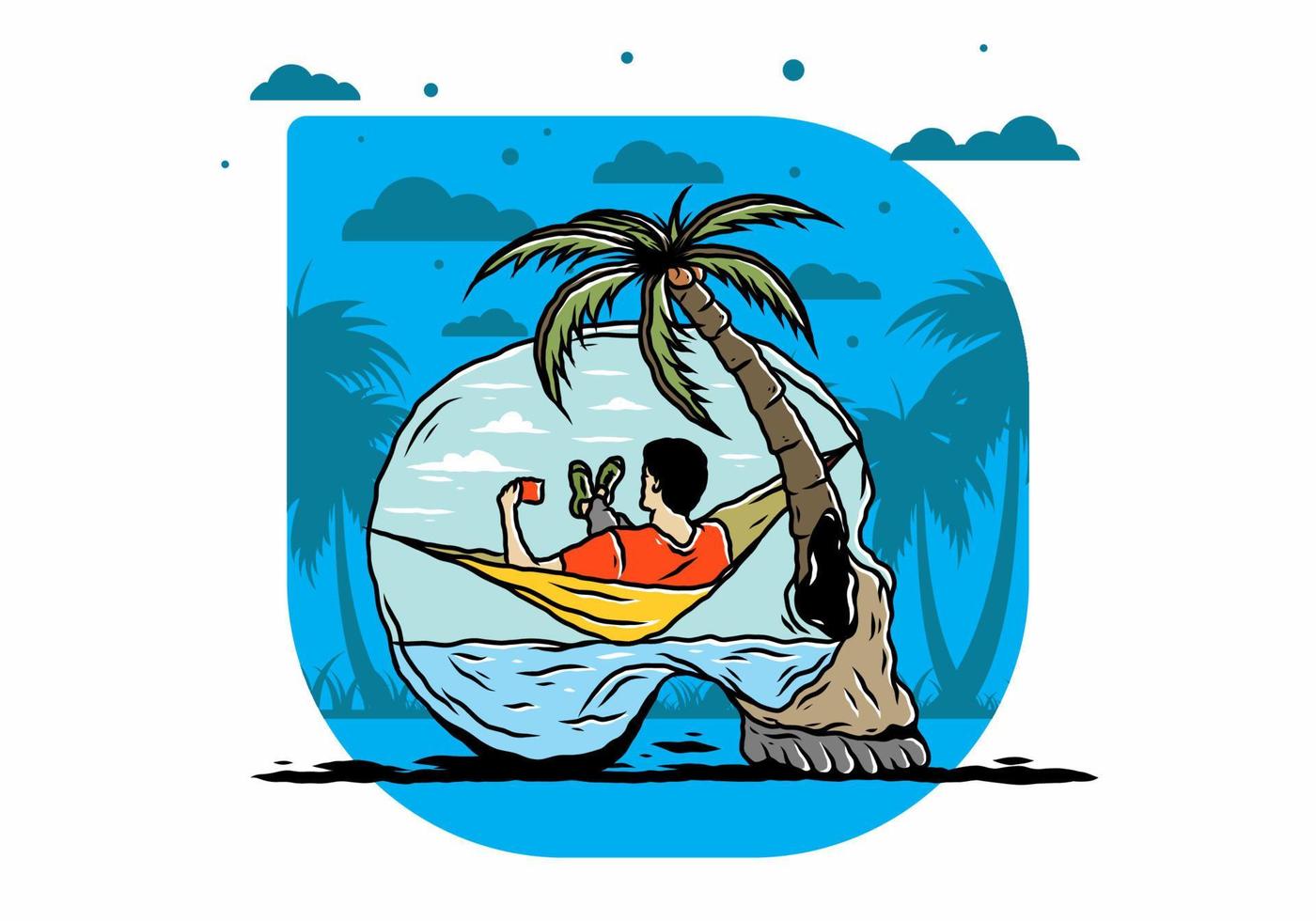 Man on hammock in skull shape illustration vector